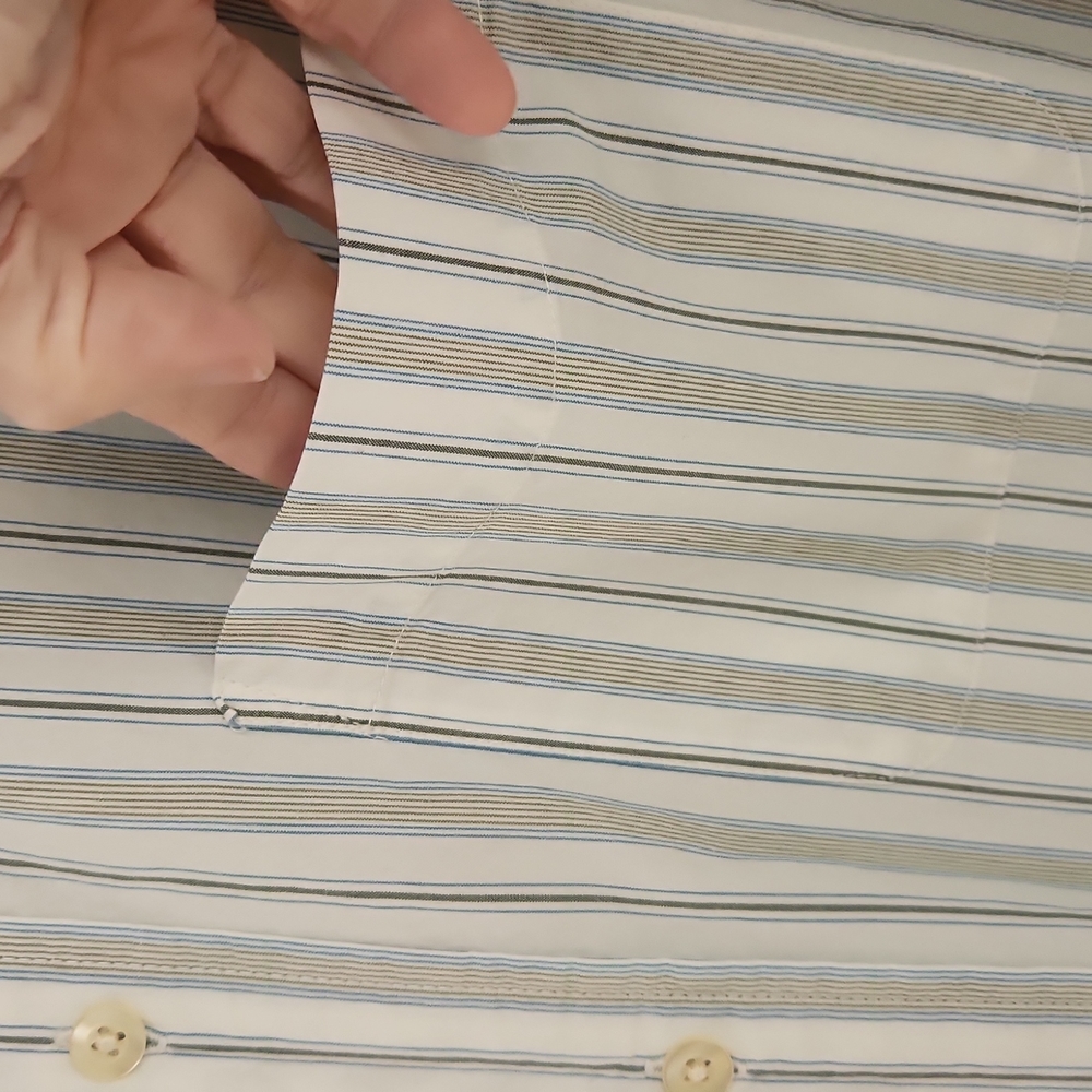 Old Navy, Men's,M,  Button Down Collar, White, w Green & Blue Stripe - Picture 5 of 9